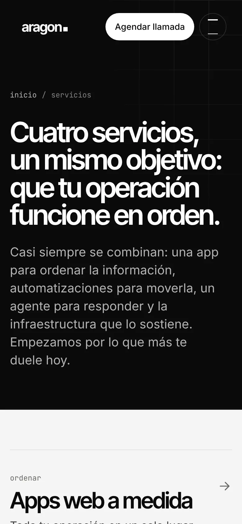 Página de servicios de Aragon en un teléfono